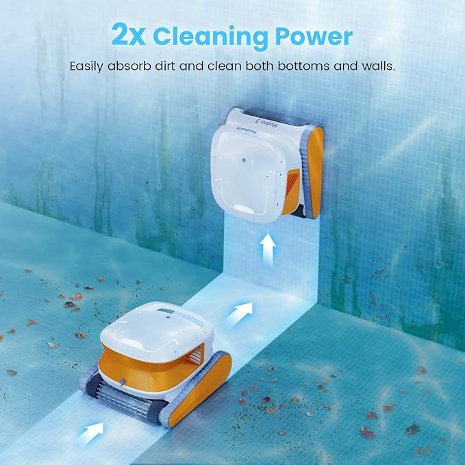 Hydro3 Robotic Pool Cleaner, 150W Cordless Pool Vacuum for Inground/upground Pool Max 861-1070 sq.ft, 200mins Runtime, 2xBrushless-Motor, 4.1L Filter Basket, Wall Climing/Waterline Clean