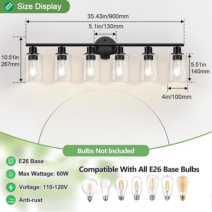6-Light Bathroom Light Fixtures, Bathroom Wall Lamp