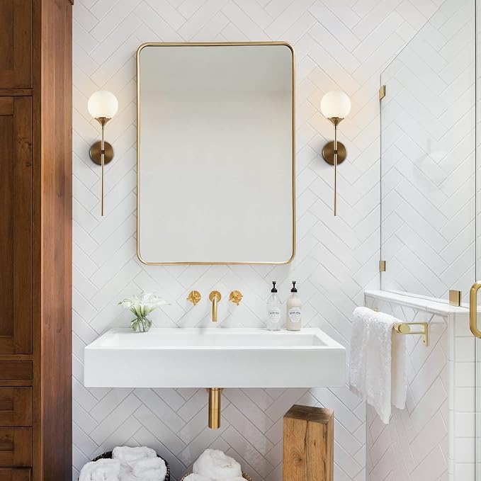 KCO Lighting Modern Milk Glass Wall Mounted Light Gold Long Sconces White Globe