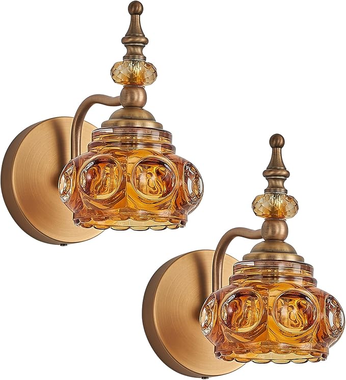 Vintage 2-Pack Wall Sconces Amber Rose Wall Lights Bathroom Vanity Lighting