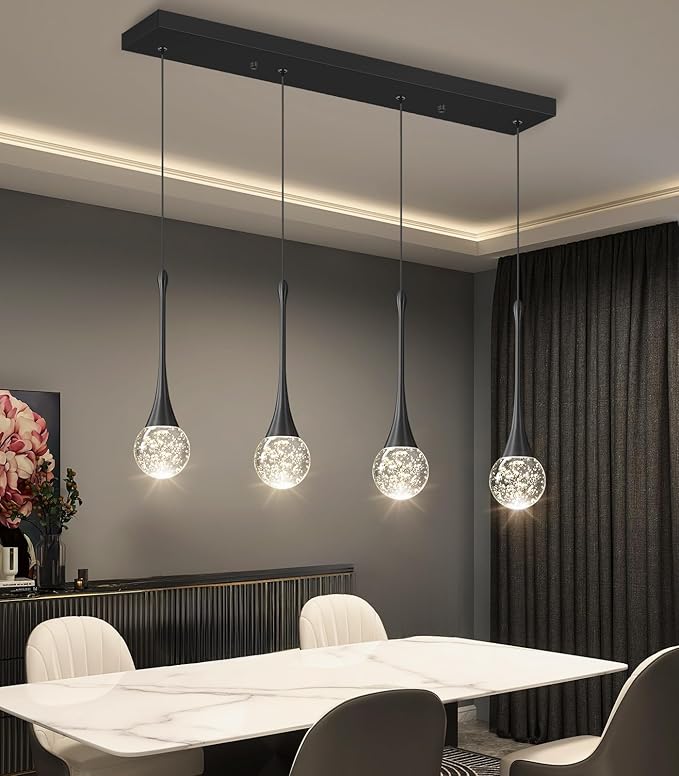 4-Lights Modern Pendant Lights for Kitchen Island LED Dimmable Crystal Glam