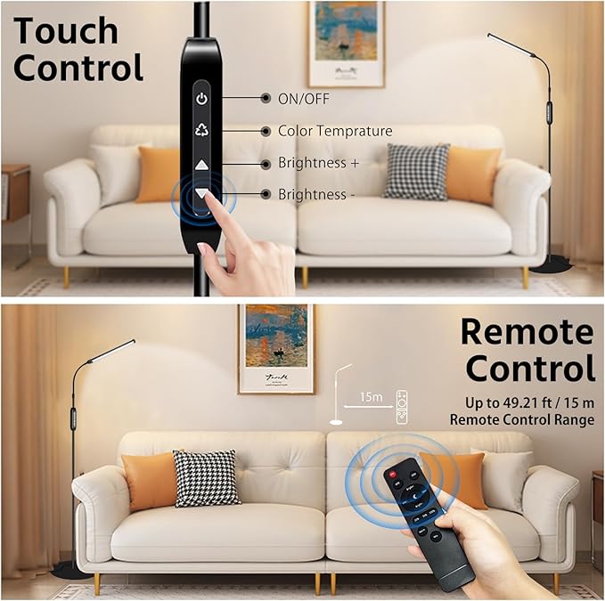 Dimmable LED Floor Lamp for Living Room, Adjustable Lash Light, Timer Light