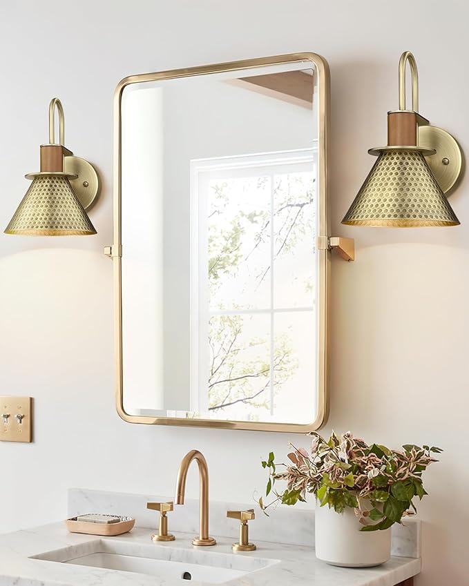 Antique Brass Wall Sconce, HWH Hammered Barn Wall Light Fixtures, 1-Light