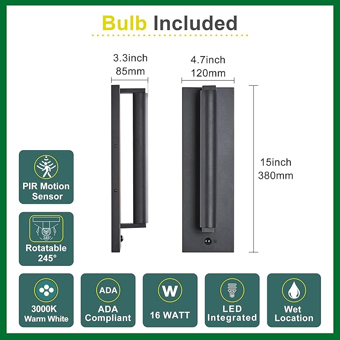Modern PIR Motion Sensor Outdoor LED Wall Light,