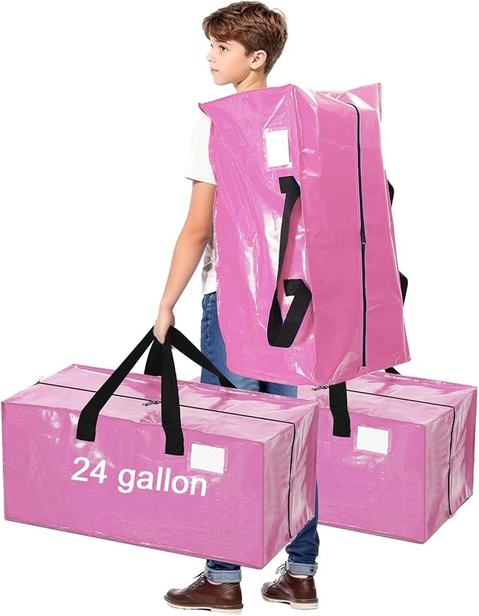 4 Pcs 24 Gallon Large Moving Bags with Zipper and Handles Foldable Storage Duffle Bags Heavy Duty Extra Large Totes for College Dorm Travel Clothes Blankets Bedding Moving (Pink)