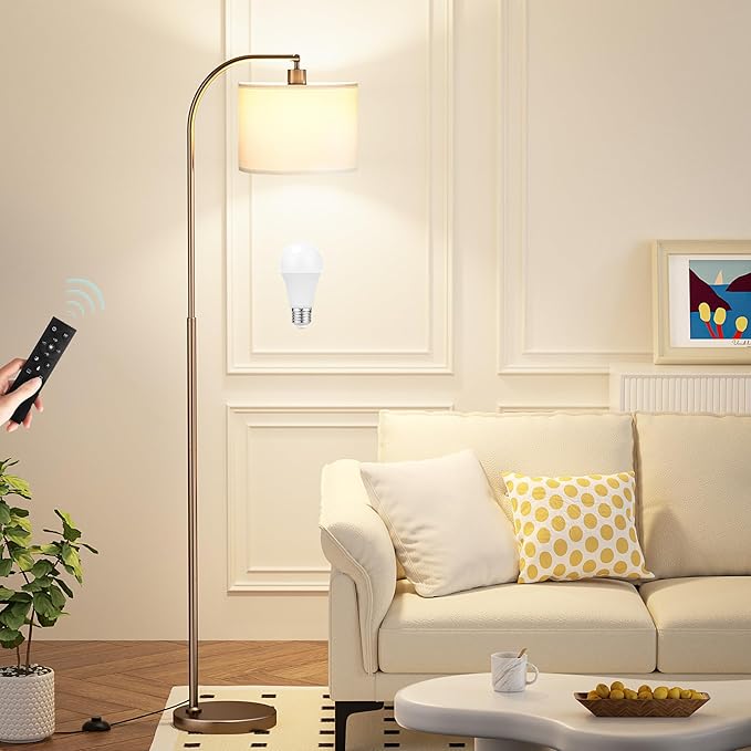 Ambimall Arc Floor Lamp with Remote and Stepless Dimmable Bulb, Colors