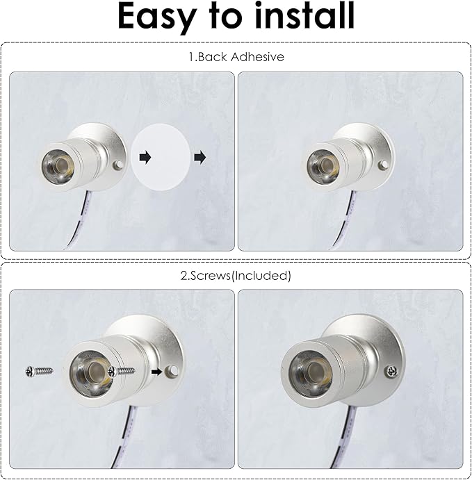 DEDC 6pcs Mini LED Spot Lights, 1.5W DC12V 3000K Under Cabinet Lights