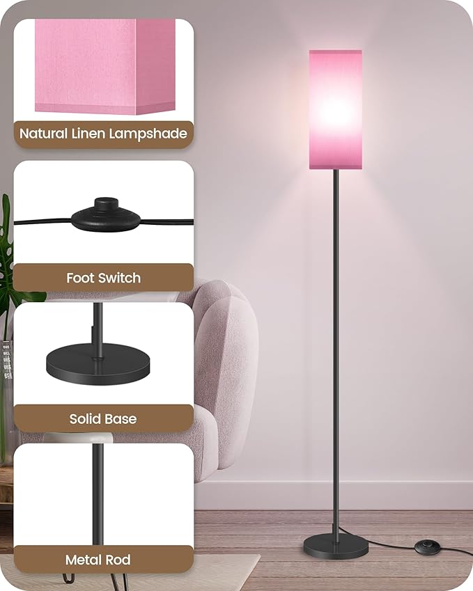 Floor Lamp, Pole with Foot Switch, Modern Standing Lamp Shade, Minimalist