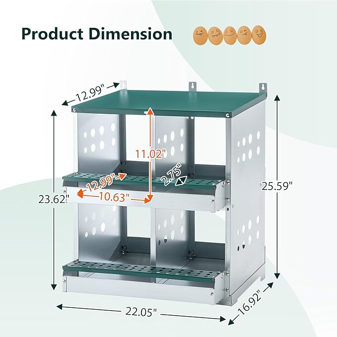 Metal Wall Mount Chicken Nesting Boxes with 4 Compartments for Various Chicken Breeds - Durable Egg Laying Box for Coop