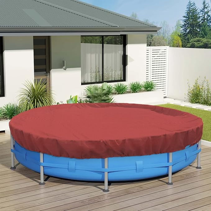 ECOOPTS 14 ft Round Pool Cover for Above Ground Pools, Swimming Pool Cover Protector Winter Safety Cover (Red)