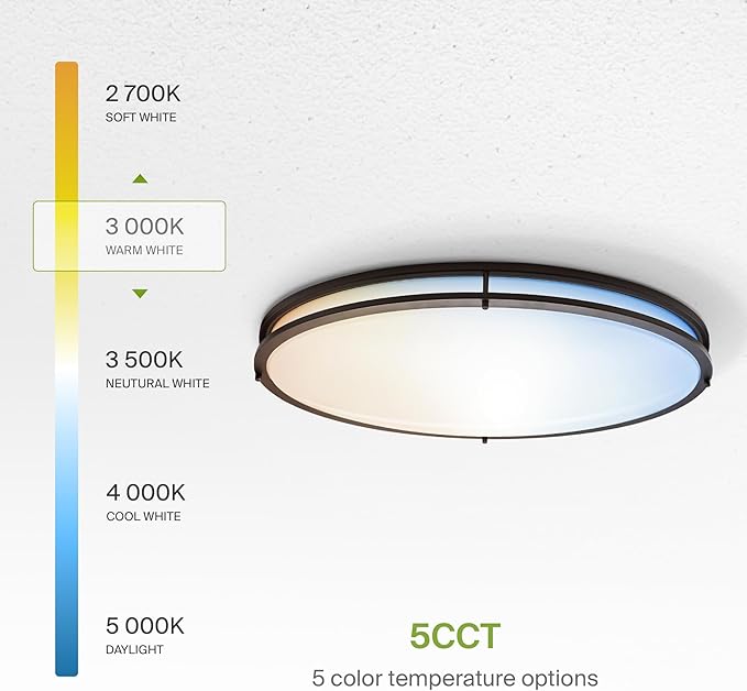 ASD LED 24" Oval Flush Mount Lighting, Close to Ceiling Light Fixture | 5CCT