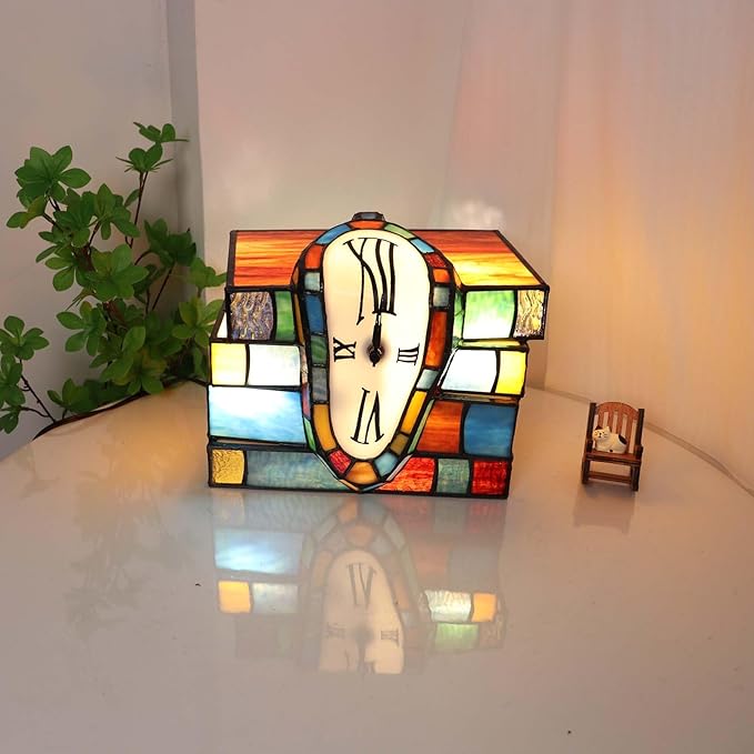 Bieye L12015 Melting Clock Draped Over a Stack of Books Tiffany Style Stained