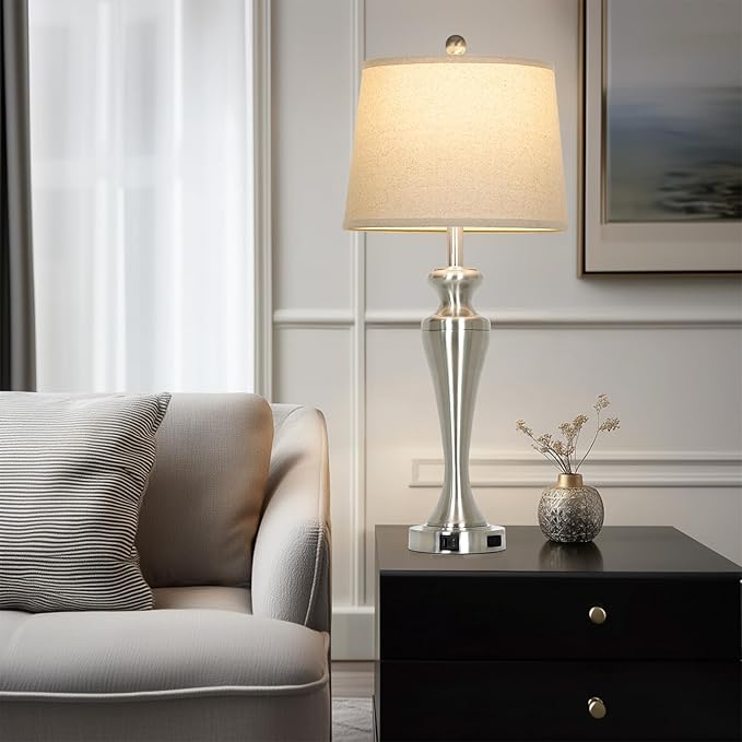 30 Inch Single Silver Table Lamp, 3-Way Dimmable Touch Bedroom Lamp