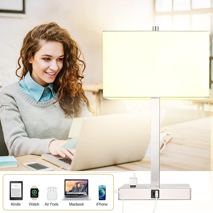 21" Touch Bedside lamps with 2 USB & AC Outlets, 3-Way Dimmable Bedside Table
