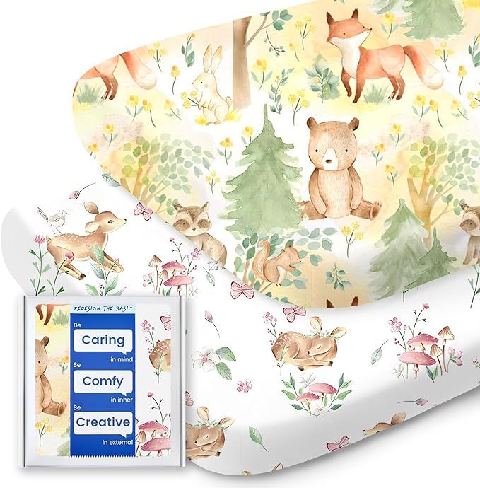 Bassinet Sheets for Baby Boy Girl, TotBasic Buttery Soft Universal Bassinet Fitted Sheet, Compatible with Halo, Mika Micky, Baby Delight, Dream On Me, Maxi COSI and More Bassinet Mattress(Forest)