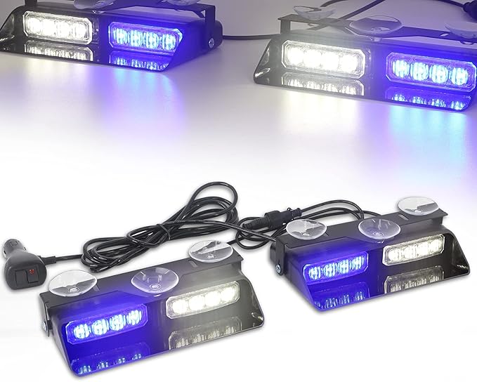 XRIDONSEN 2 in 1 Blue White Emergency Dash Strobe Lights Interior Front/Rear