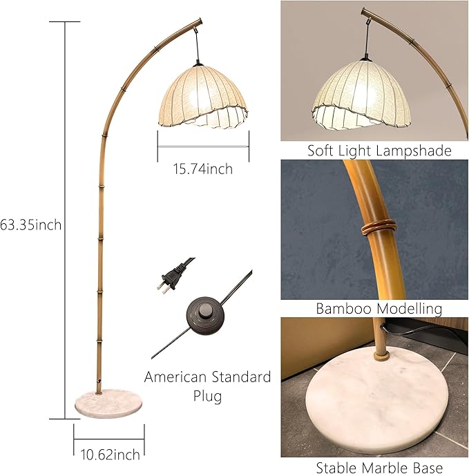 Boho Arc Bamboo Floor Lamp, Vintage Bohemia Floor Lamps