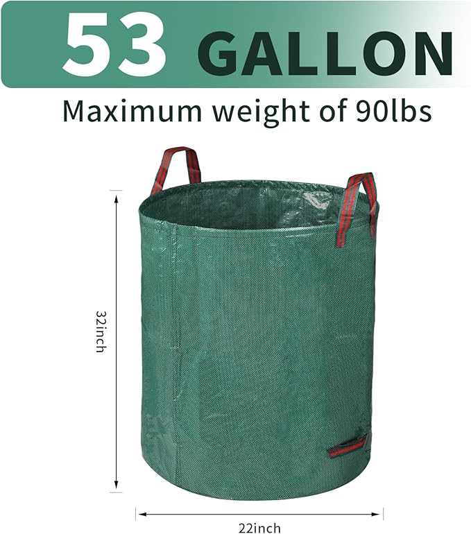 2 Pack Yard Waste Bags 53 Gallon Lawn and Leaf Bags, Reusable Heavy Duty Garden Bags for Collecting Leaves, Waste Container for Clean Up Outdoor Debris Leaves Grass Clippings