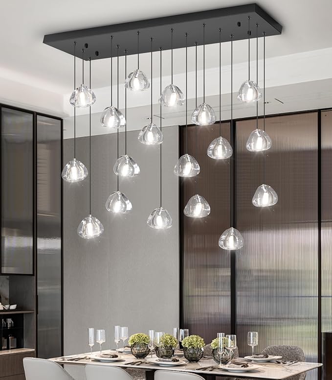 W35 x D11.8 x H118 Rectangular Chandelier Bubble Crystal Balls Glam Chandeliers