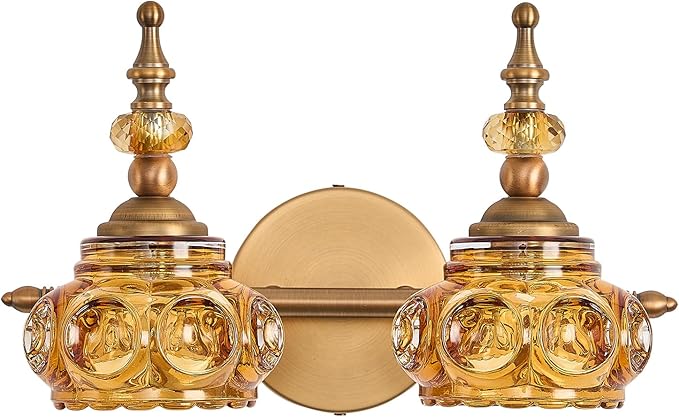 Vintage 2-Light Bathroom Lighting Amber Rose Vanity Light Fixtures Wall Sconce