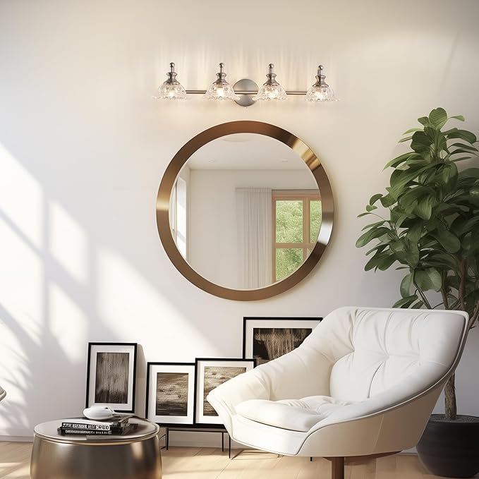 29.7" Bathroom Light Fixtures Brushed Nickel 4 Light Vanity Light
