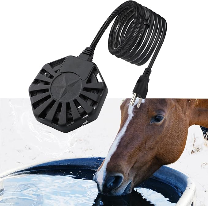 Horse Water Heater - 500W De-icer for 50 Gallon Cows Sheep Livestock Water Trough Tank Bird Bath, Chicken Water Heater Winter Outdoor Thermostatic Control Aluminum Painted PTFE Submersible Heater
