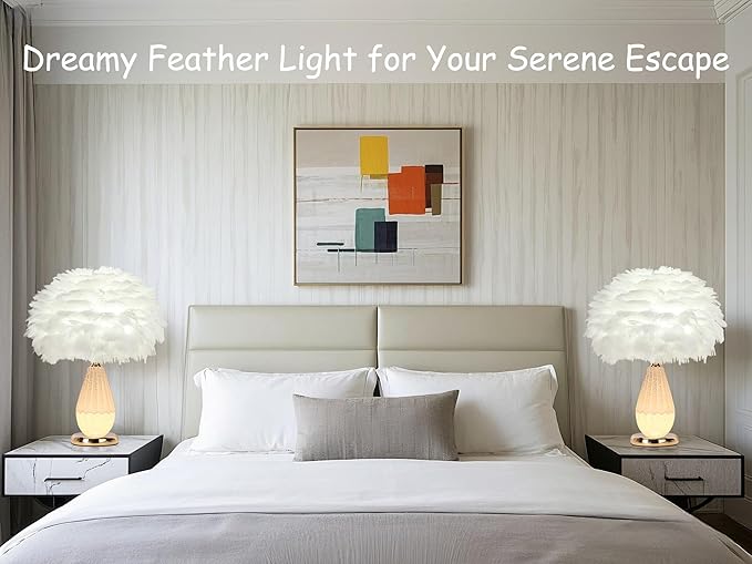 Feather Table Lamp with Cracked Ice Glass Bottle & Gold Base, 2 Separate Lights