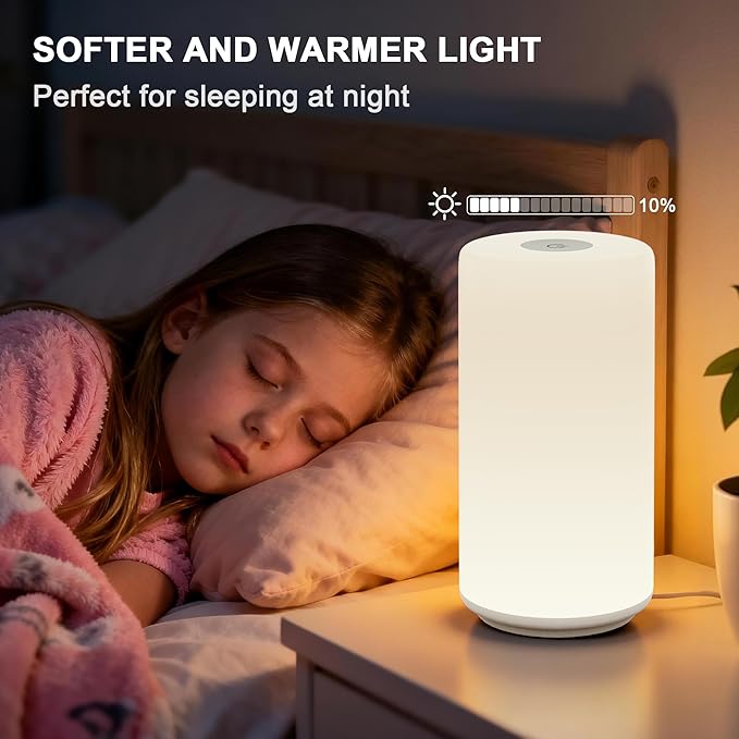 Touch Bedside Table Lamp, 3 Way Dimmable Warm White Lights