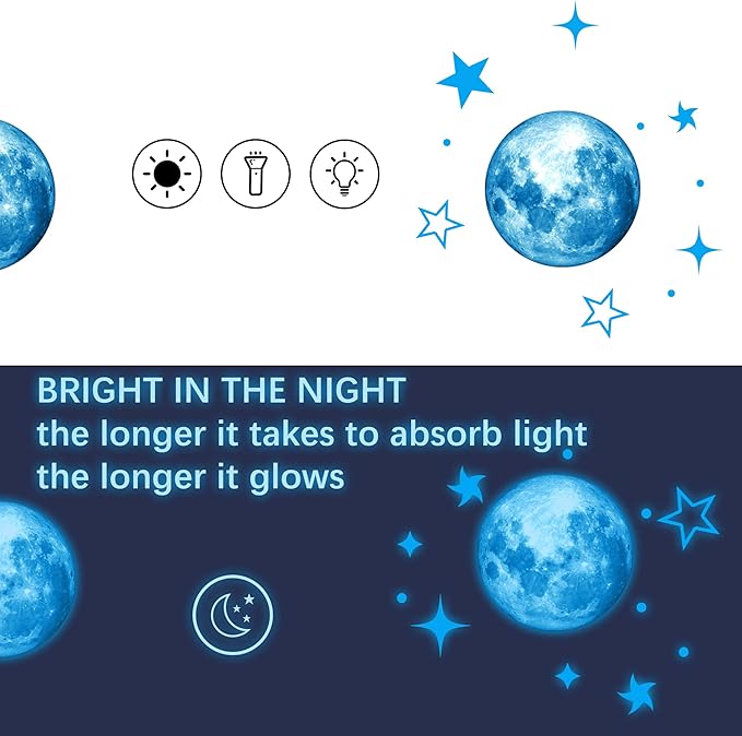 Glow in The Dark Stars for Ceiling, Starry Sky Stars and Moon Wall Decals, Space Solar System Galaxy Planets Wall Decors, Perfect Gifts for Kids Nursery Bedroom Living Room, Birthday Party Christmas