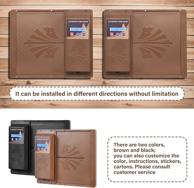 Programmable Chicken Automatic Door with Timer and LCD Display Double Power Supply(USB Charging/Battery Holder) Chicken Coop Door Anti-Pinch Protection for Poultry Coffee