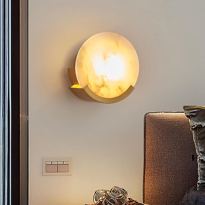 Gold Modern Wall Sconces for Bathroom, 1-Light Alabaster Sconce Wall Light