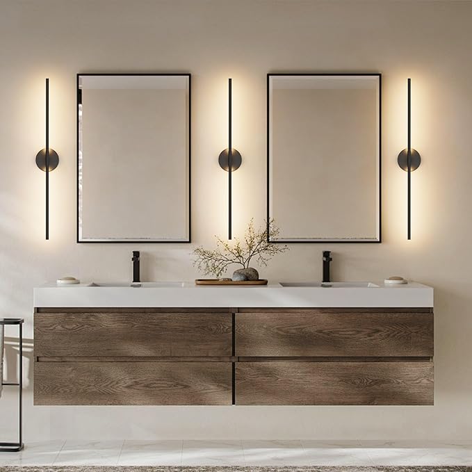 Modern Wall Sconce for Bathroom & Bedroom - 33In Black Vanity Light Fixture -