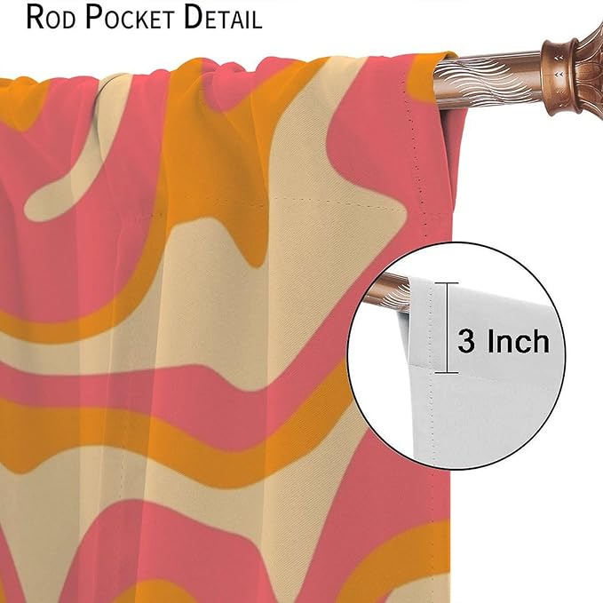 Abstract Wavy Swirl Curtains,60s 70s Groovy Aesthetic Retro Boho Orange Pink Abstract Curtains for Girls Bedroom Living Room Window 42"" W X 45"" L, Style-2