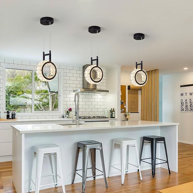 Kitchen Island Mini Light Fixture Modern Led Crystal Pendant Light Black Round