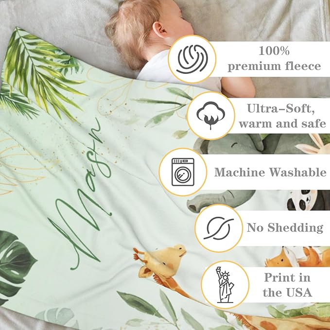 Custom Baby Blanket for Boys Personalized Baby Blanket with Name Soft Cozy Flannel Bed Throw Blanket for Kids Newborn Toddler Customized Baby Boy Gifts for Christmas Baby Shower Birthday Easter