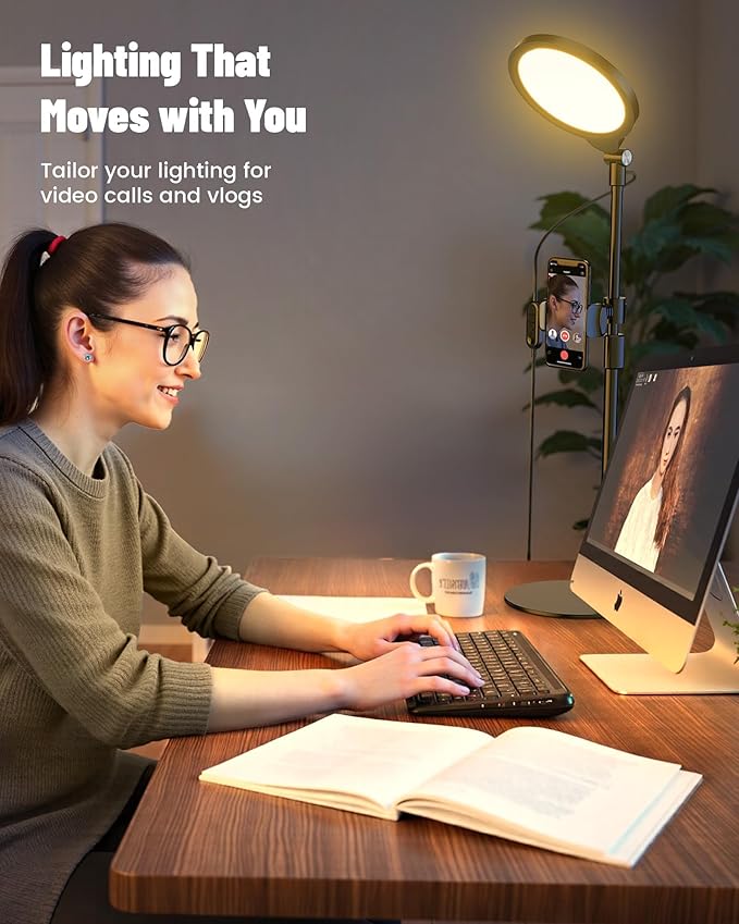 7" Ring Light with Stand for Desk, 3000K-6500K, 30 Lighting Modes for Video