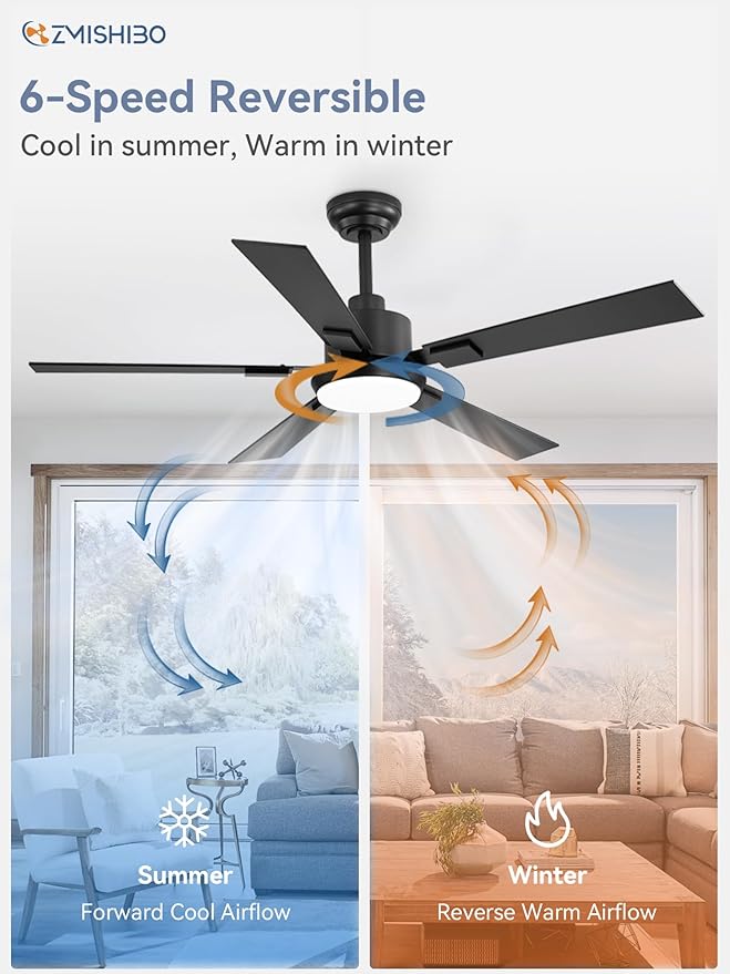 ZMISHIBO 52 inch Black Ceiling Fans