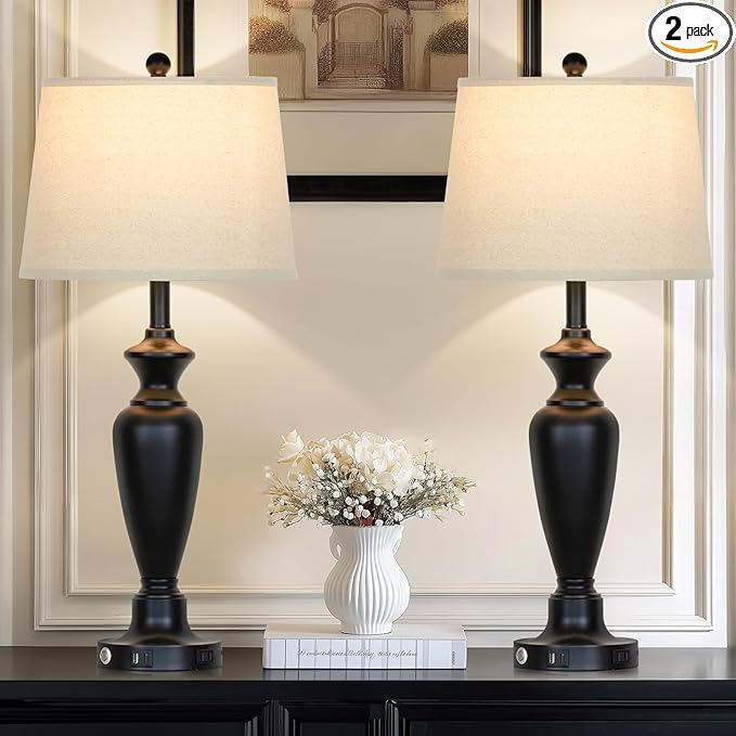 30" Tall Table Lamps Set of 2, Touch Control Bedside Lamp