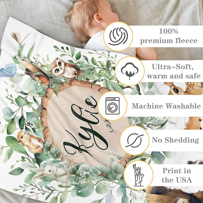 Custom Blanket for Boys Girls Personalized Baby Blanket with Name Customized Baby Gifts for Birthday Baby Shower Christmas Soft Flannel Bed Throw Blanket for Newborn Kids Personalized Blankets