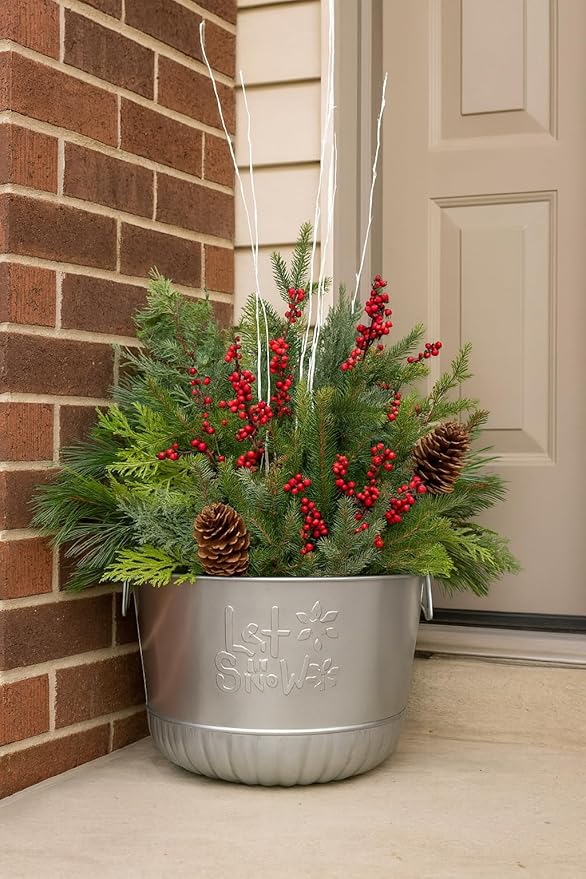 Behrens Galvanized Embossed Bushel Basket- Let it Snow