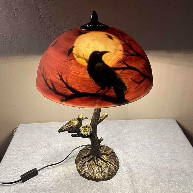 Bieye L10969 Ravens Sitting on Bare Tree Branch Against Full Moon Hand-Painted