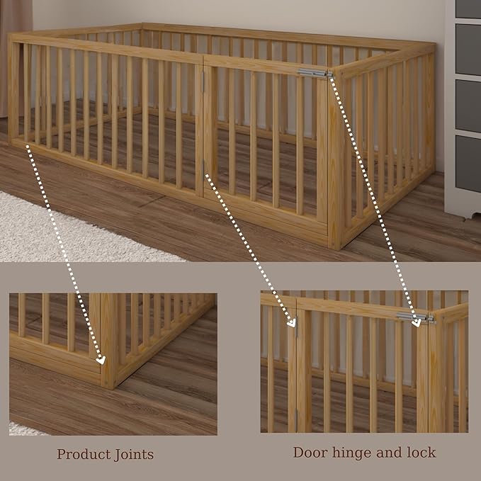 Montessori Floor Bed with Door On The Right Side for Toddler | Pine Wood Natural Solid Frame Beds | Sturdy Modern Design Floor Bed Frame for Boy and Girls (Twin, Height : 17 Inches)