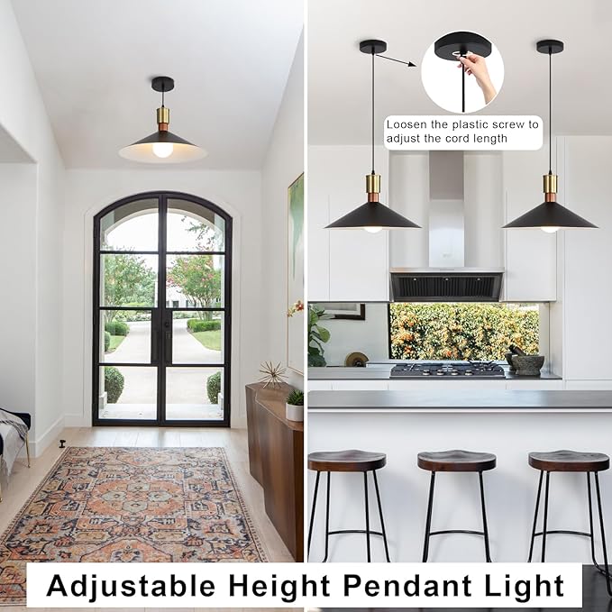 16 Inch Modern Black Pendant Light, Minimalist Cone Pendant Lamps