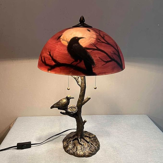 Bieye L10969 Ravens Sitting on Bare Tree Branch Against Full Moon Hand-Painted