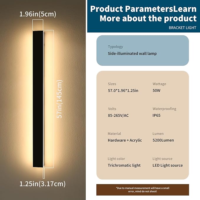 Modern Outdoor Wall Light Fixture, 57inch Long Linear LED Sconces, 3 Color