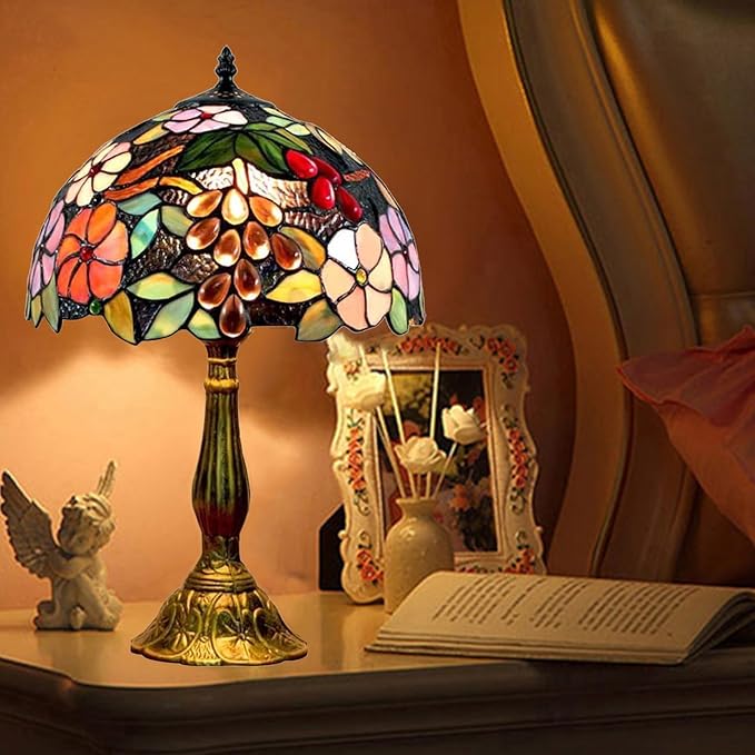 Tiffany Table Lamp Hand-Made Grape Rose Stained Glass Table Lamps Bedside