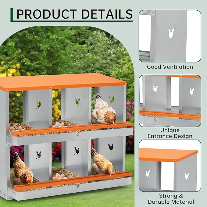Chicken Nesting Box, 4 Hole Chicken Coop Boxes with Lid, Nesting Boxes for Chickens with Swing Perch and Roll Away Egg Collection for Chicken Coop, Chicken Nest, Double Layer 4 Compartments