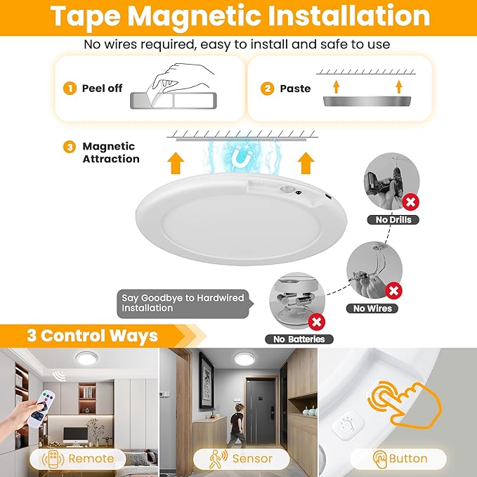 SunRider 4-Pack Rechargeable Motion Sensor LED Ceiling Light