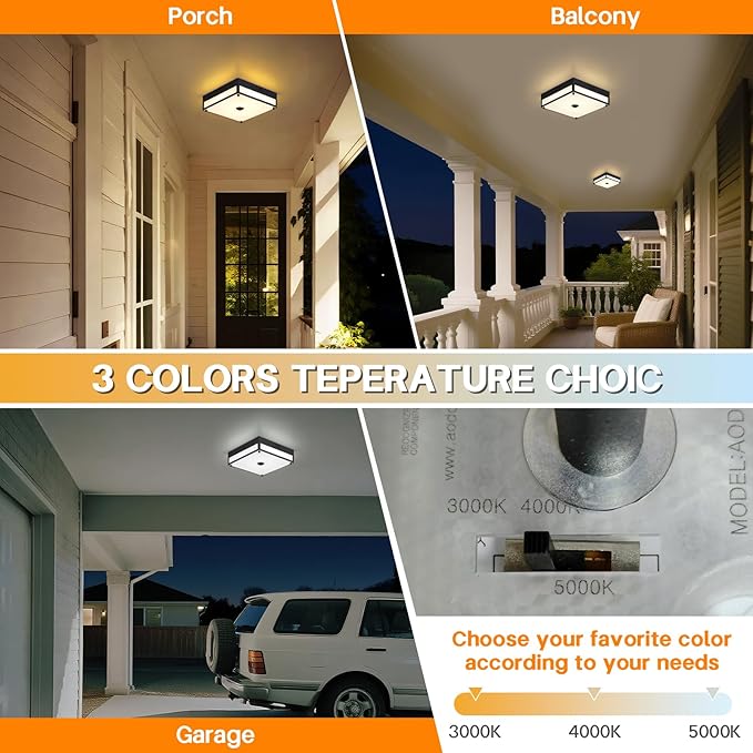 Motion Sensor Outdoor Light, Flush Mount Ceiling Fixture
