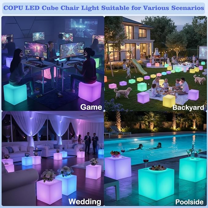 14 inch Versatile LED Cube Light Chair, Rechargeable Light Cubes Table w/Remote